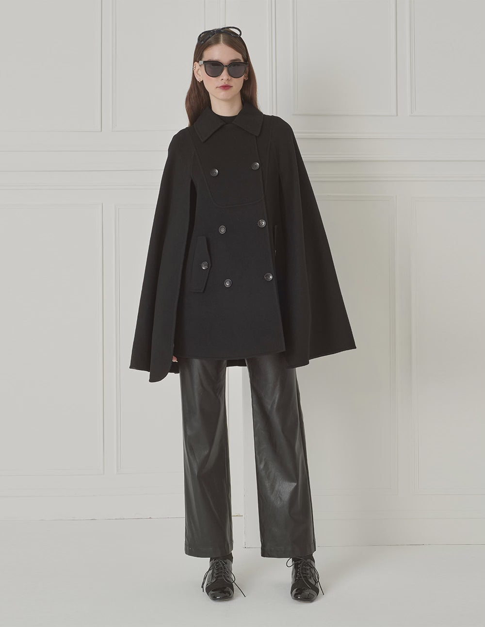 BORA AKSU Lapel-Collar Double-Breasted Reversible Wool Cape In Silk Blend