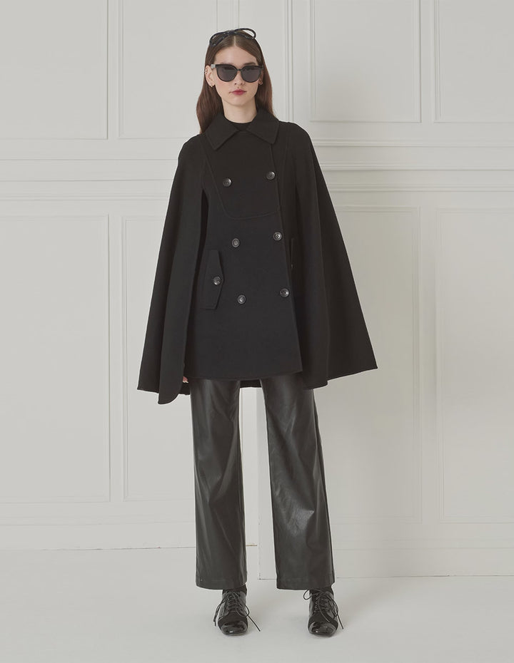 BORA AKSU Lapel-Collar Double-Breasted Reversible Wool Cape In Silk Blend