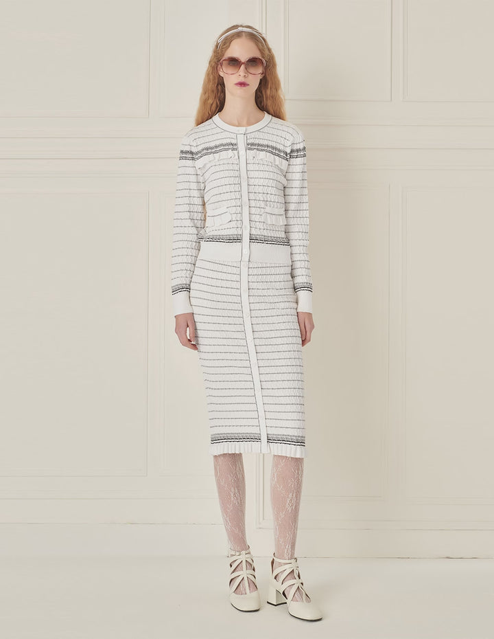 BORA AKSU Off-White Striped Mid-Length Straight Knitted Skirt