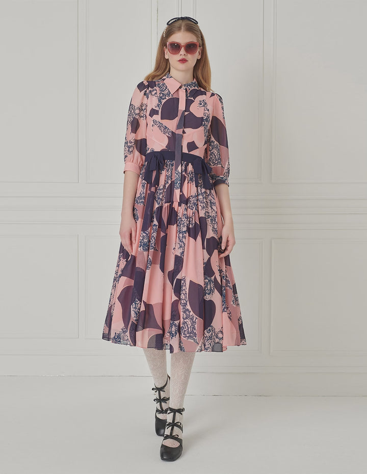 BORA AKSU Puff-Sleeved Bow-Embellished Printed Dress