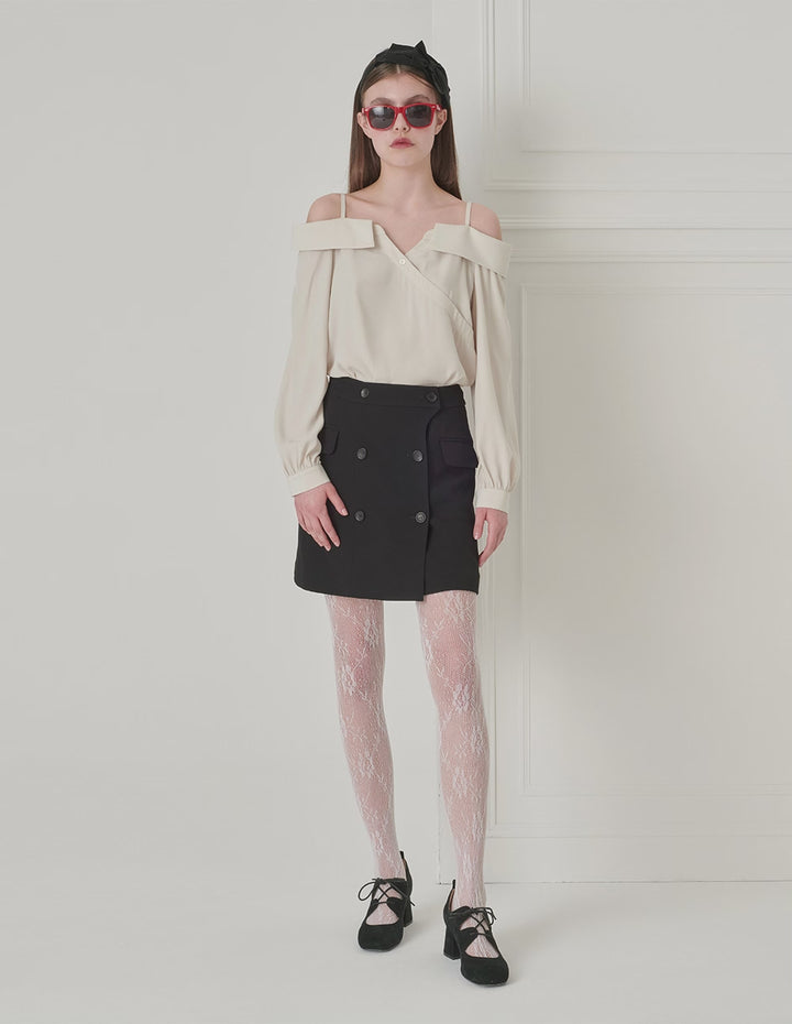 BORA AKSU Elegant Off-Shoulder One-Word Puff Sleeve Long-Sleeved Shirt