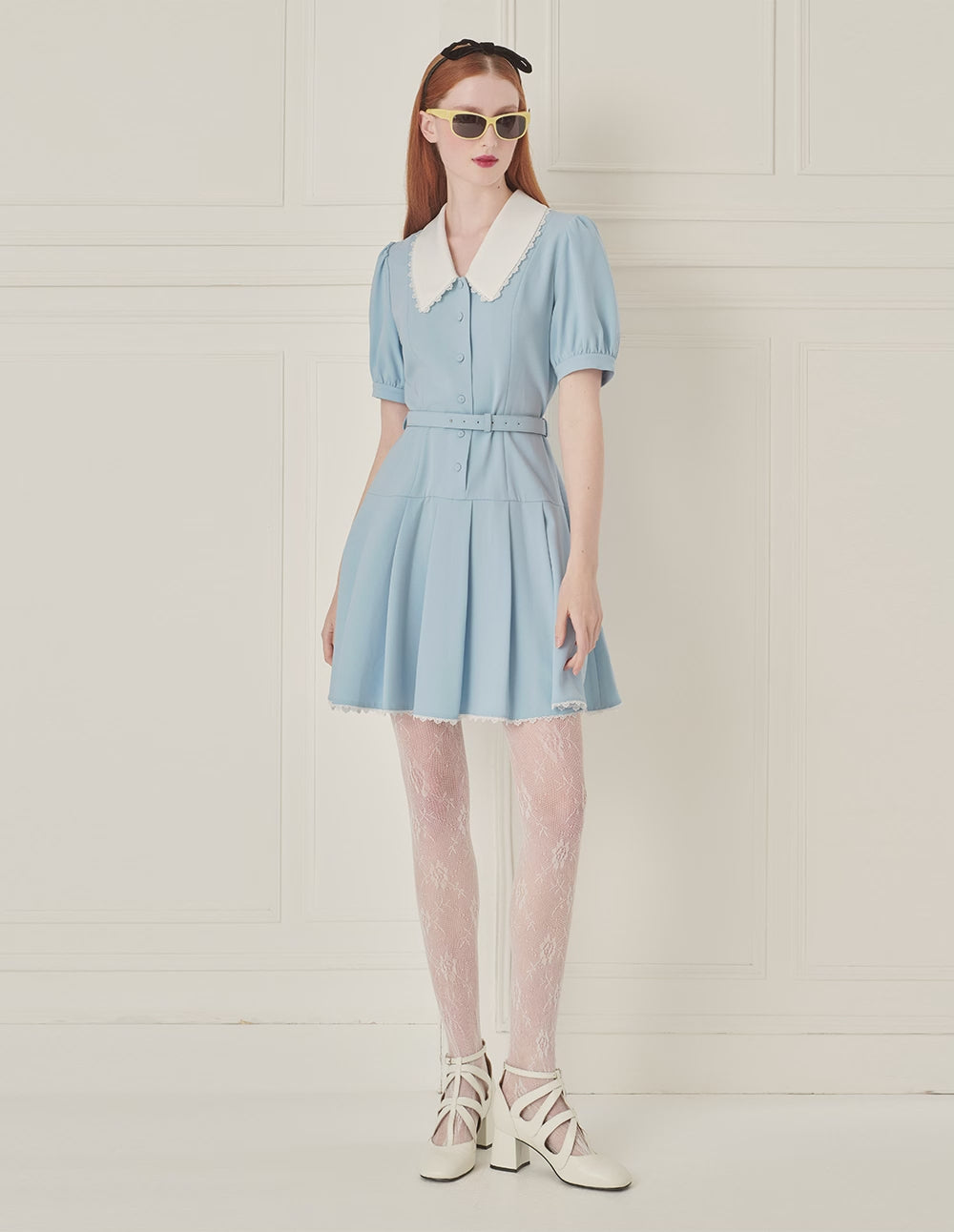 BORA AKSU Puff Sleeve Light Blue Slim Fit A-Line Dress