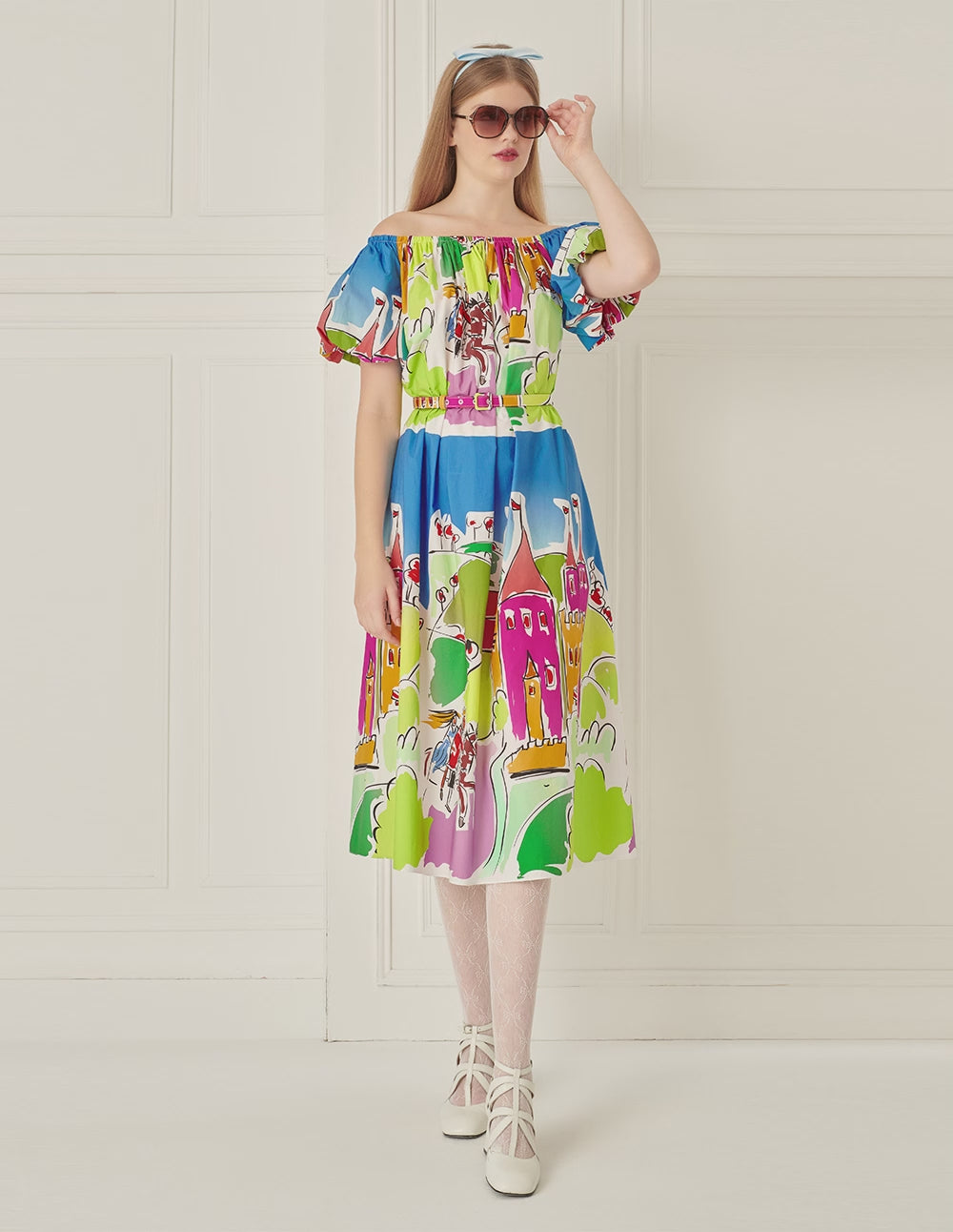 BORA AKSU Puff Sleeve Pleated Printed Dress
