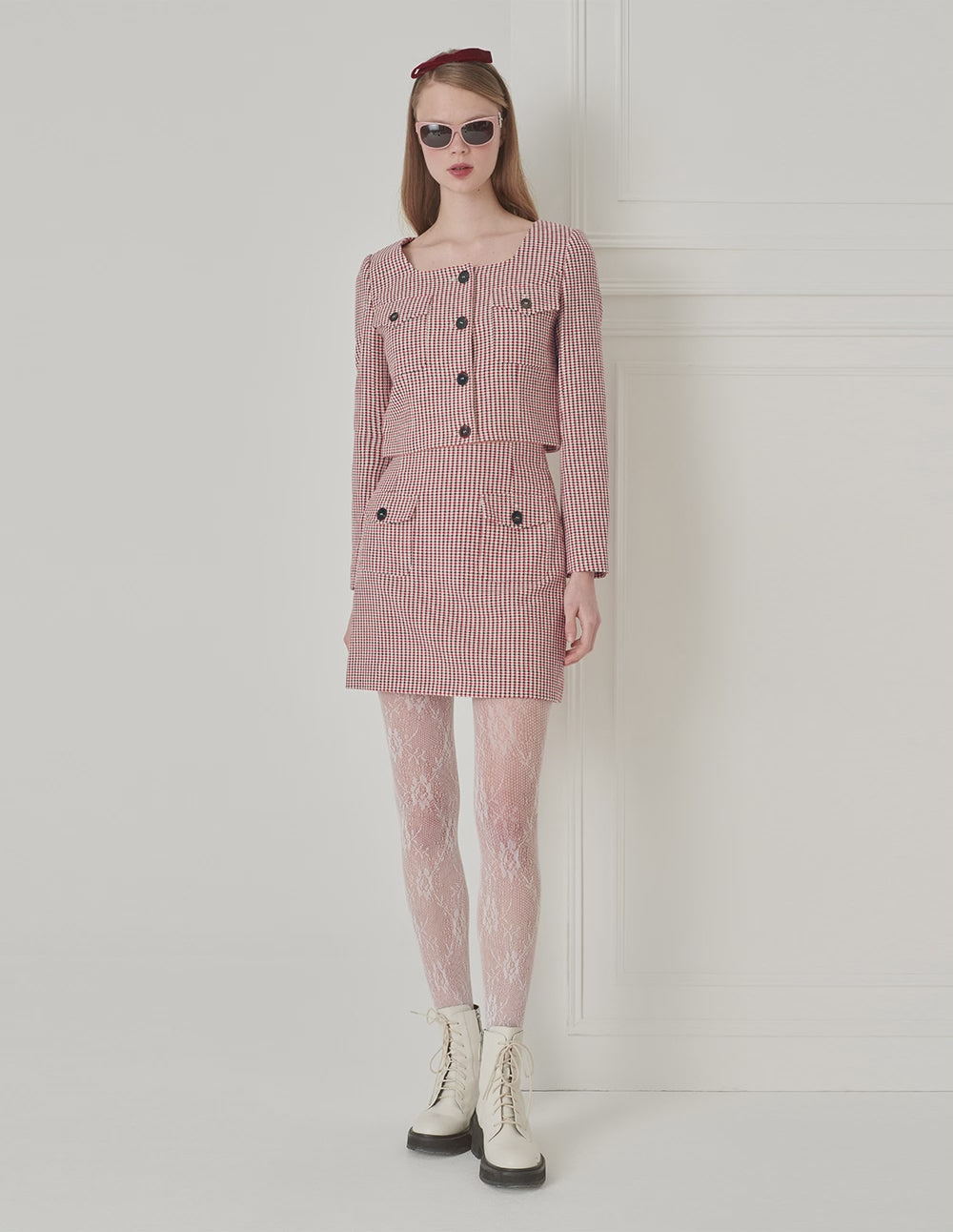 BORA AKSU Houndstooth Tweed Cropped Jacket