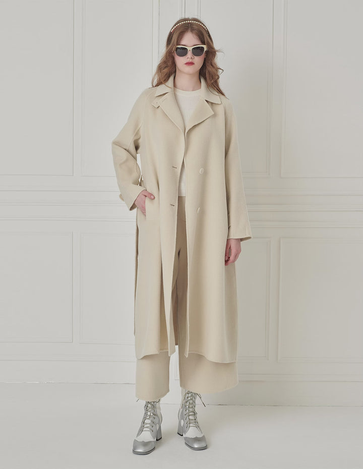 BORA AKSU Standing Collar Waist-Tie Single-Breasted Wool Coat