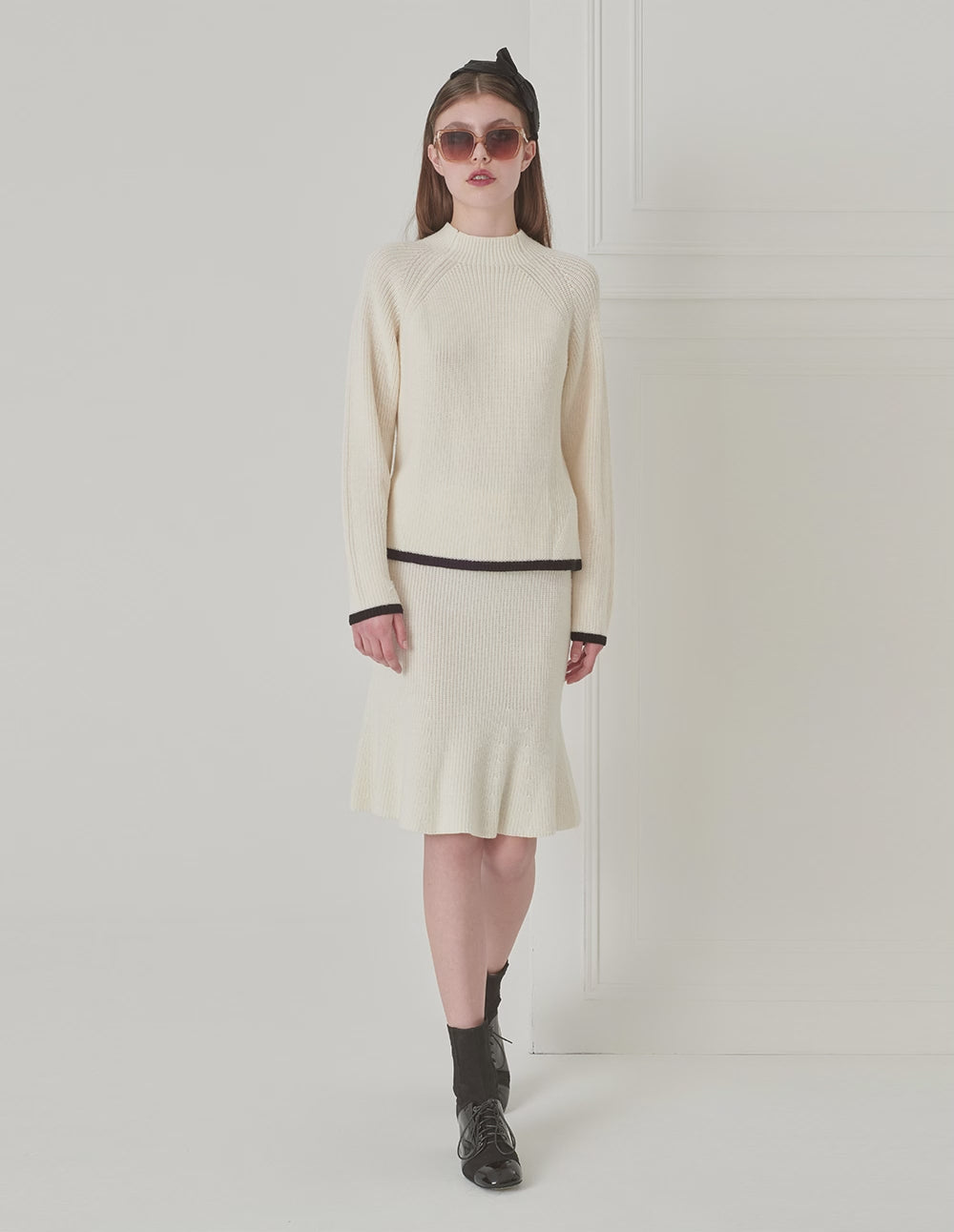 BORA AKSU High Waist Wool Knit Cream Mermaid Skirt