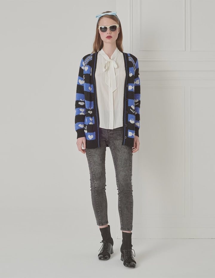 BORA AKSU Mohair Jacquard V-Neck Knitted Cardigan