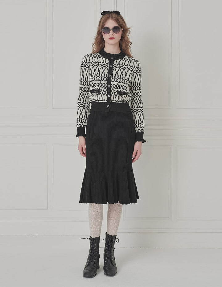 BORA AKSU Knitted Knee-Length Ruffle Trumpet Skirt