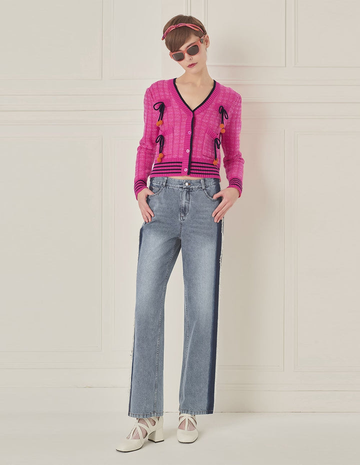 BORA AKSU Versatile White Washed Blue Frayed Wide Leg Jeans