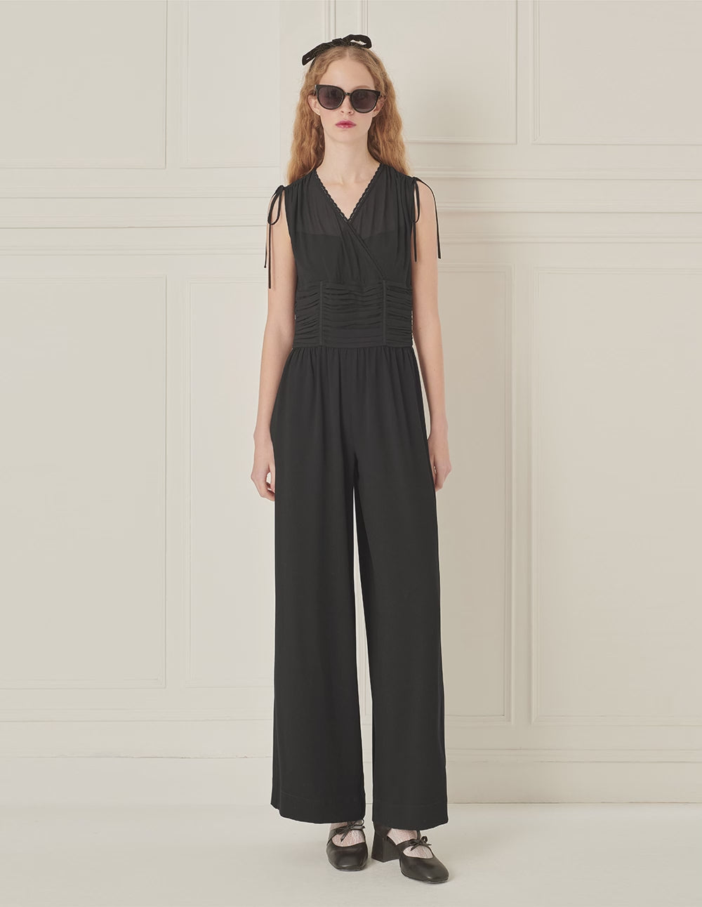 BORA AKSU V-Neck Sleeveless Pleated Jumpsuit