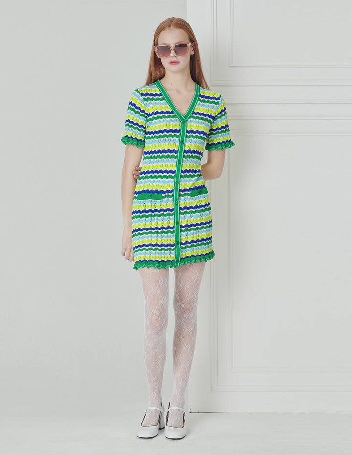 BORA AKSU Forest Green Mixed Stripe Knit Dress