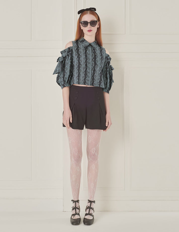 BORA AKSU Lapel Off-Shoulder Printed Shirt Top