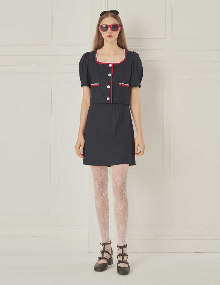 BORA AKSU Square Collar Lace Colour Block Short Coat