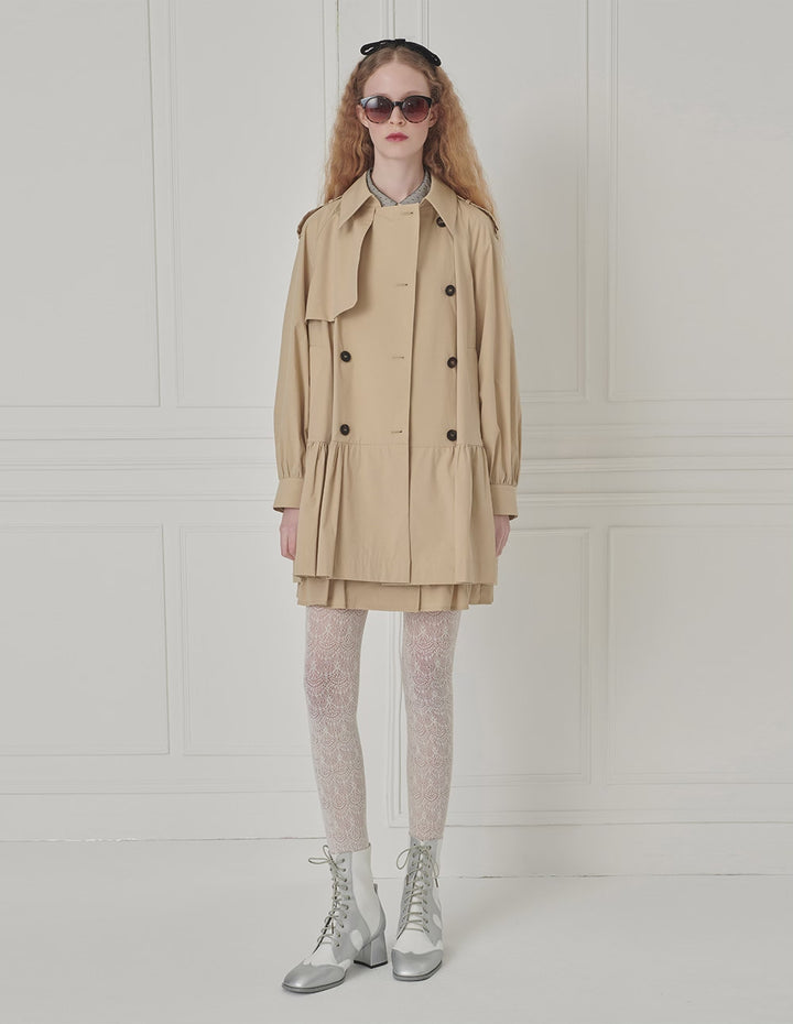 BORA AKSU Sweet Double-Breasted Lapel Baby Dress Trench Coat