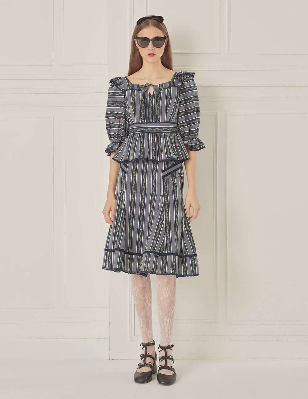 BORA AKSU Puff Sleeve Pleated Jacquard Top