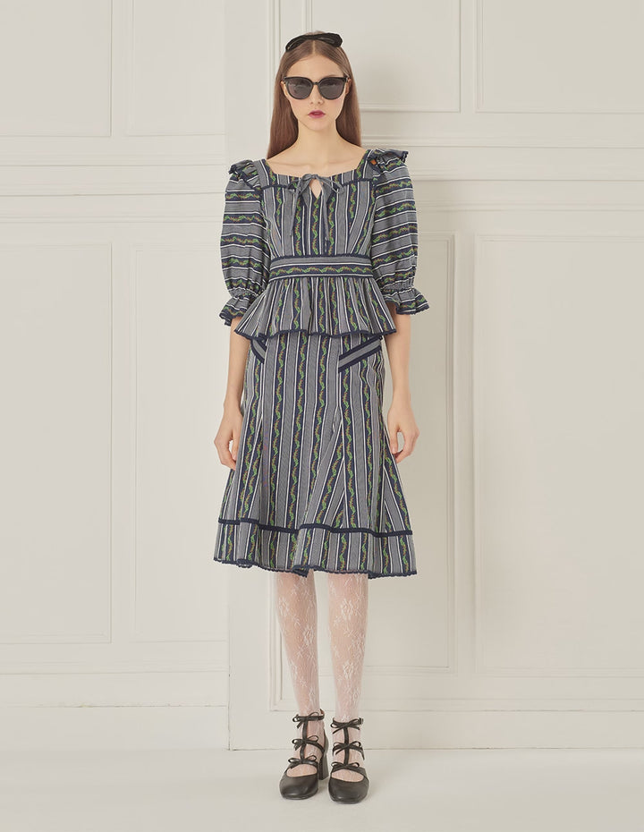 BORA AKSU Puff Sleeve Pleated Jacquard Top