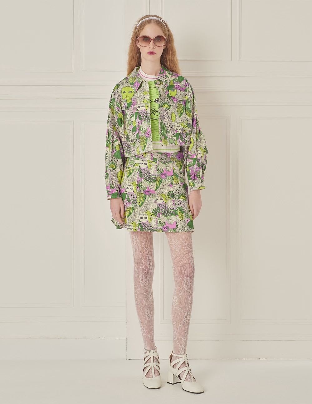 BORA AKSU Puff Sleeve Printed Short Denim Jacket