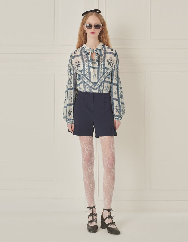 BORA AKSU Puff Sleeves And Floating Collar Printed Blouse