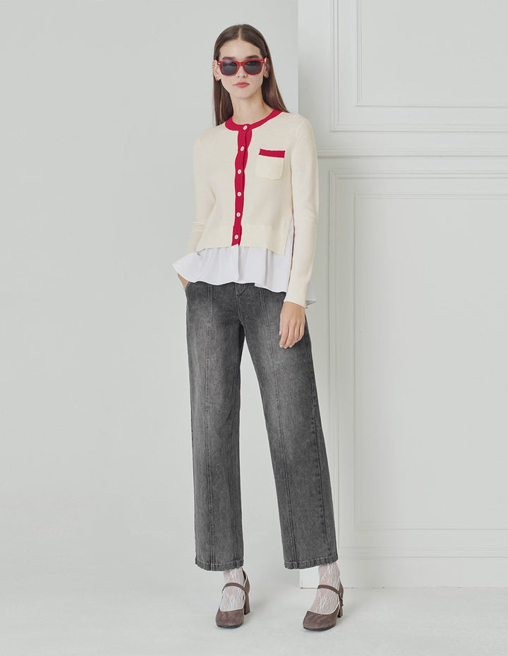 BORA AKSU Washed Grey Simple Loose Wide-Leg Jeans