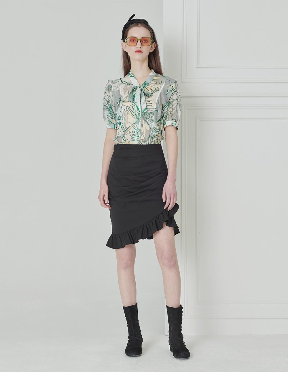 BORA AKSU Silk Bow Tie-Up Printed Shirt