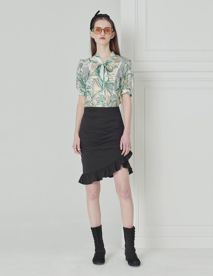 BORA AKSU Silk Bow Tie-Up Printed Shirt