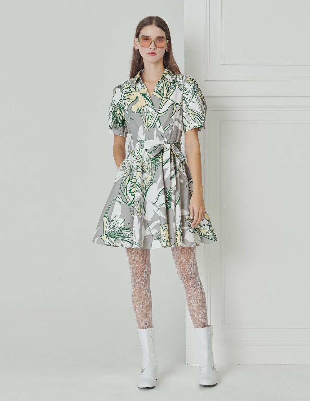 BORA AKSU Elegant Print Shirt Wrap Dress