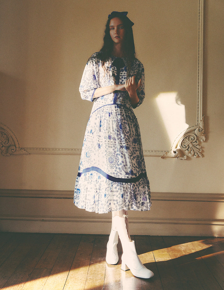 BORA AKSU Colour-Block Bow-Embellished Pleated Dress