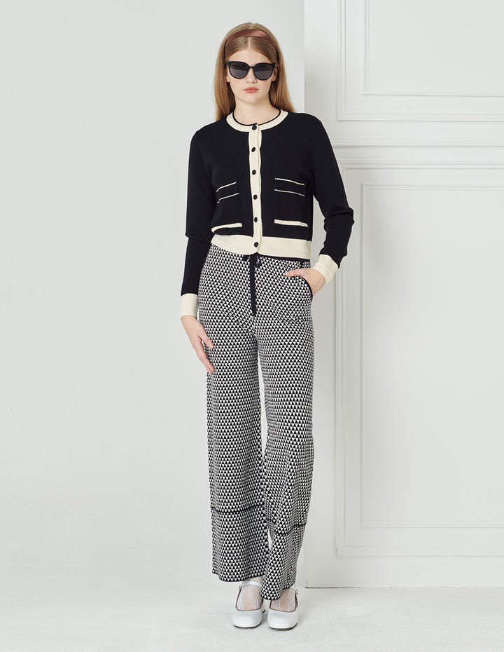 BORA AKSU Simple Colour Block  Round Neck Wool Knitted Cardigan