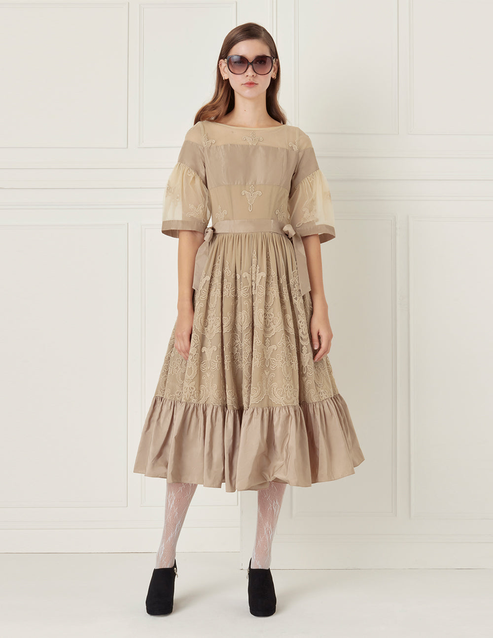 BORA AKSU Sheer See Through Lace Pleated Gown Skirt