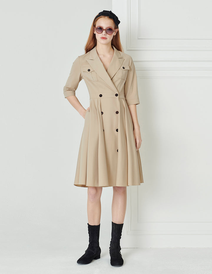 BORA AKSU Vintage Tiered Skirt Double Breasted Suit Dress