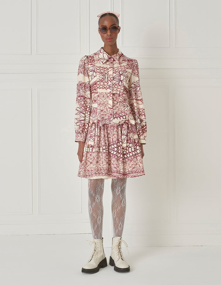 BORA AKSU Puff-Sleeve Shirt Pleated Printed Long-Sleeve Dress