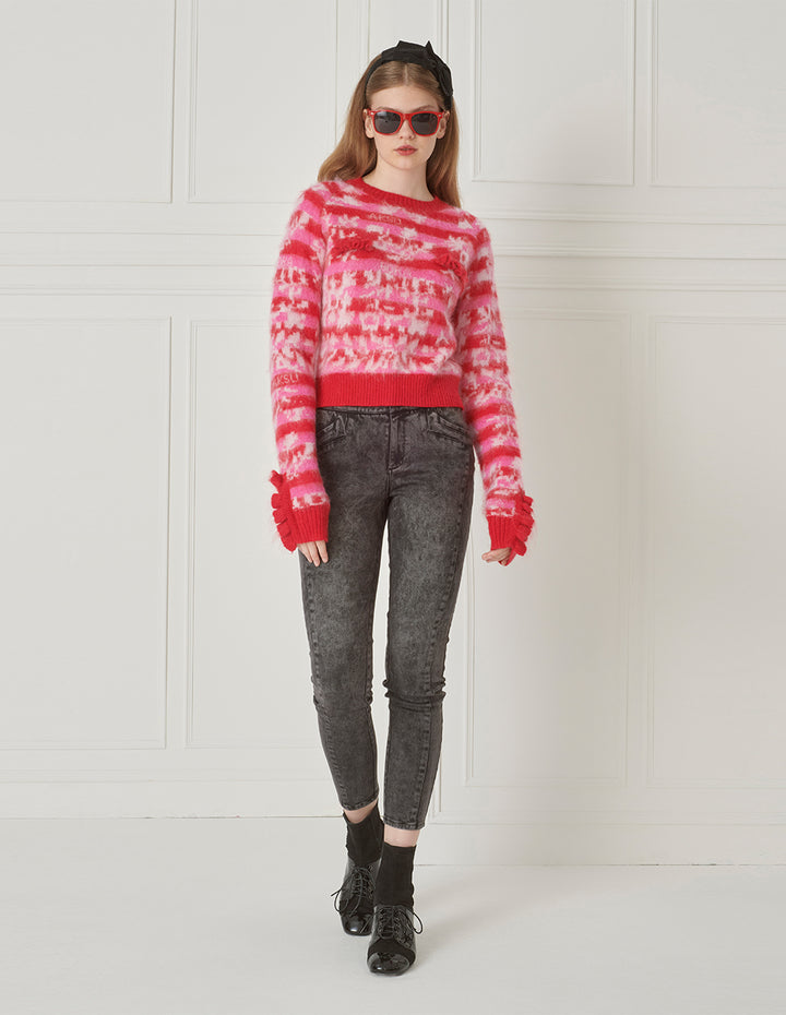 BORA AKSU Tricolor Jacquard Mohair-Blend Knitted Sweater