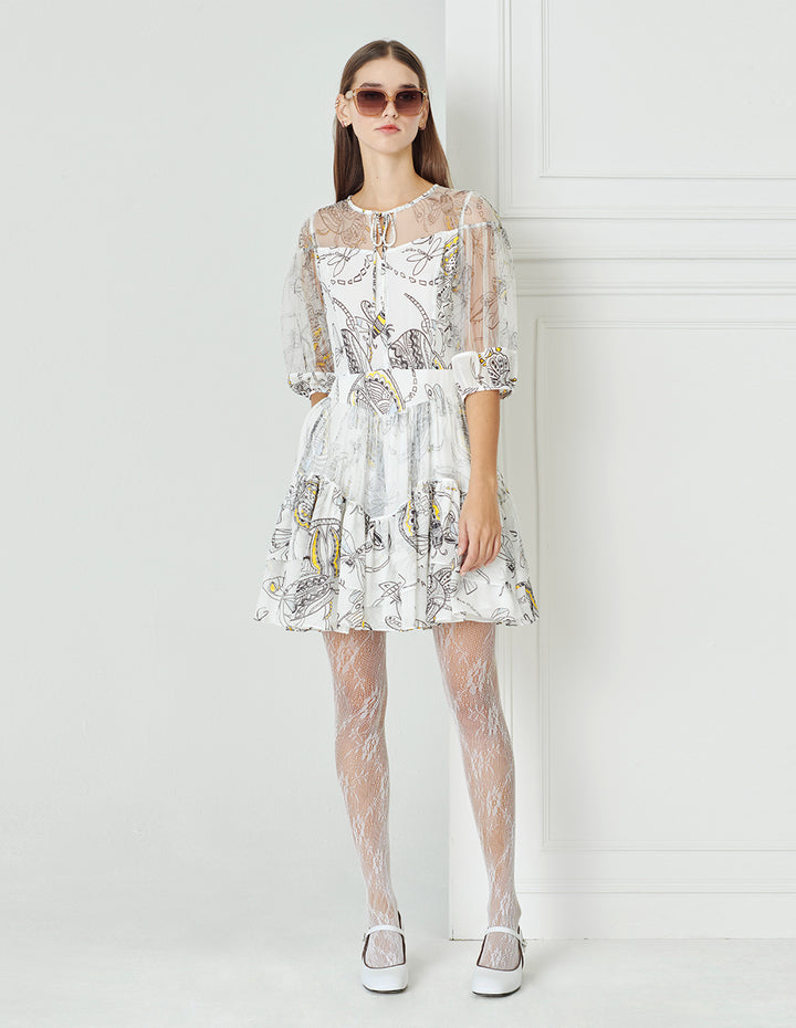 BORA AKSU Funny Insect-Print Mesh Panel Dress