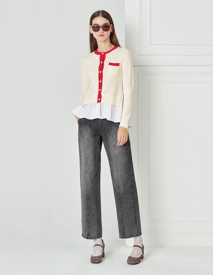 BORA AKSU Washed Grey Simple Loose Wide-Leg Jeans