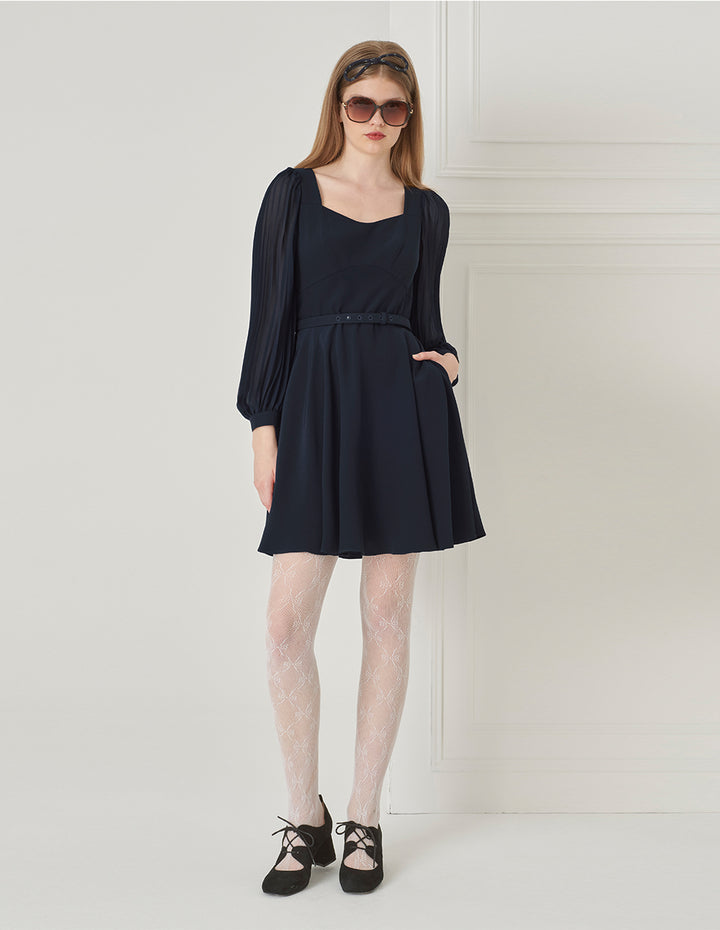 BORA AKSU Elegant Diamond Collar Pleated Stitching Dress