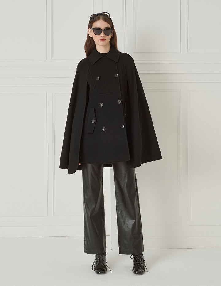 BORA AKSU Lapel-Collar Double-Breasted Reversible Wool Cape In Silk Blend