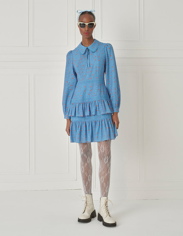 BORA AKSU Puff Sleeve Peter Pan Collar Ruffle Skirt Dress