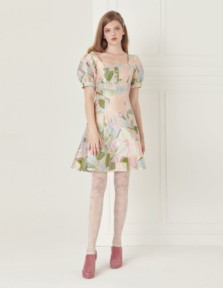 BORA AKSU Puff Sleeve Jacquard Mini Dress