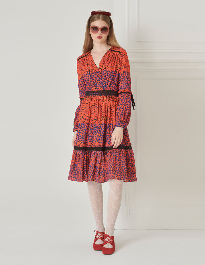 BORA AKSU Puff Sleeve Waist Print Long Dress