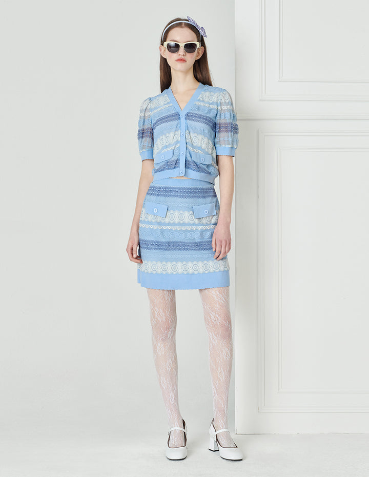 BORA AKSU Sweet Blue And White Lace A-Line Skirt