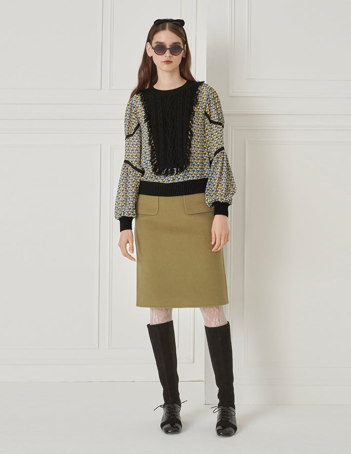 BORA AKSU Lace-Embellished Sleeve Knit Woven And Printed Top