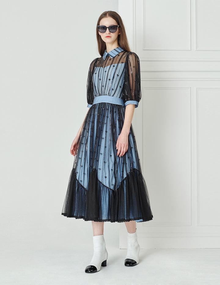 BORA AKSU Sequin Lace Waist Dress