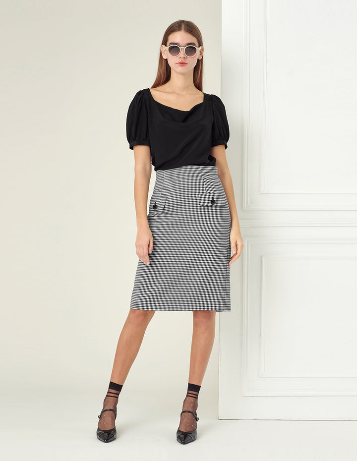 BORA AKSU Black micro puff sleeves silk top