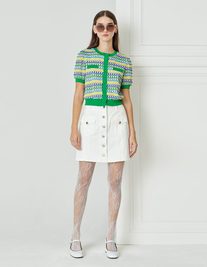 BORA AKSU A-Line Patch Pockets Washed White Denim Skirt