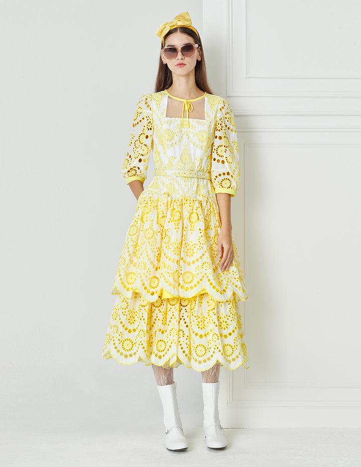 BORA AKSU Embroidered Puff Sleeve Party Dress