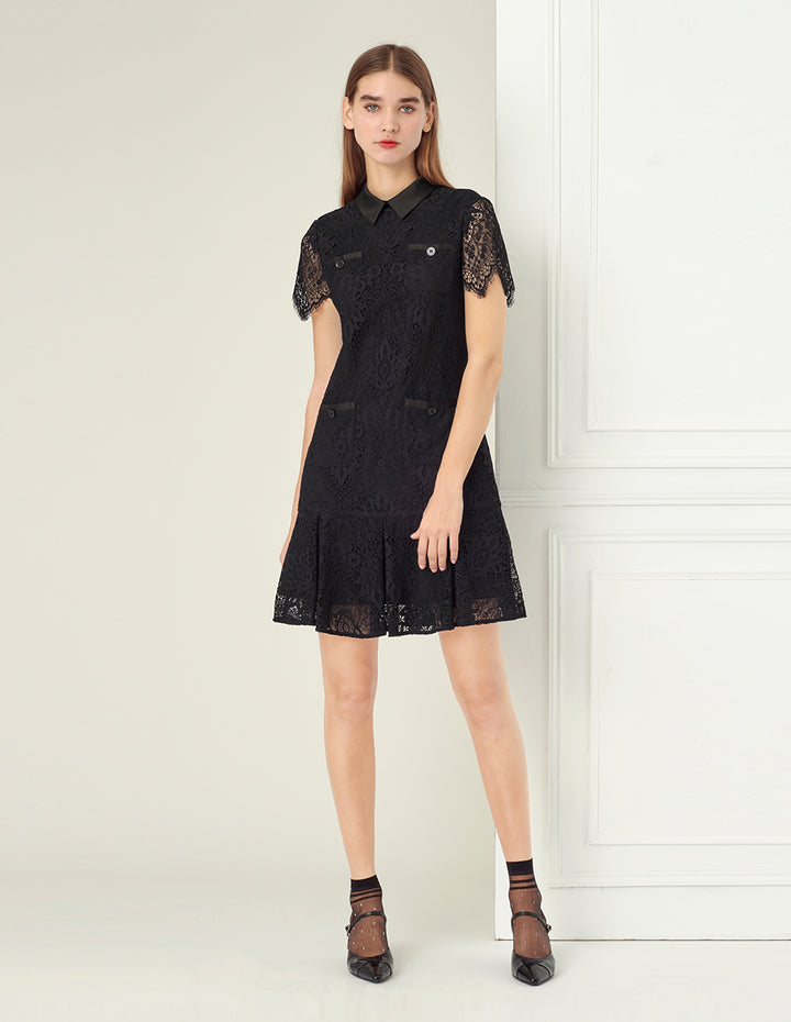 BORA AKSU Peter Pan Collar Ruffle Neck Lace Dress