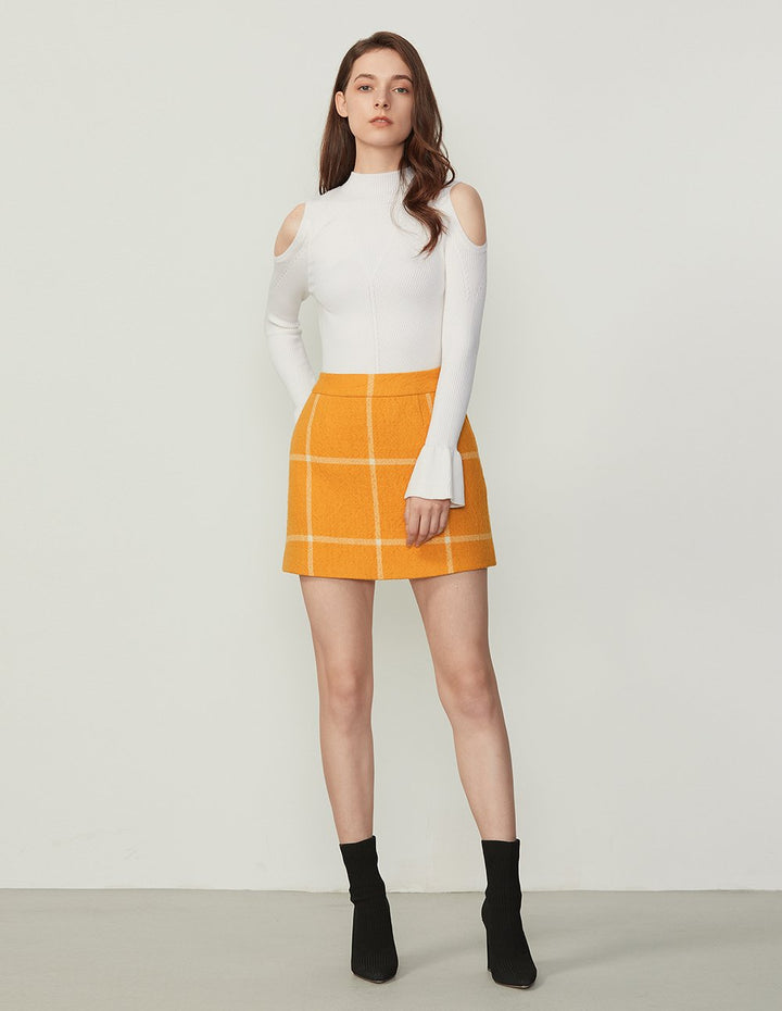BORA AKSU Wool Plaid Pattern A-Line Mini Skirt