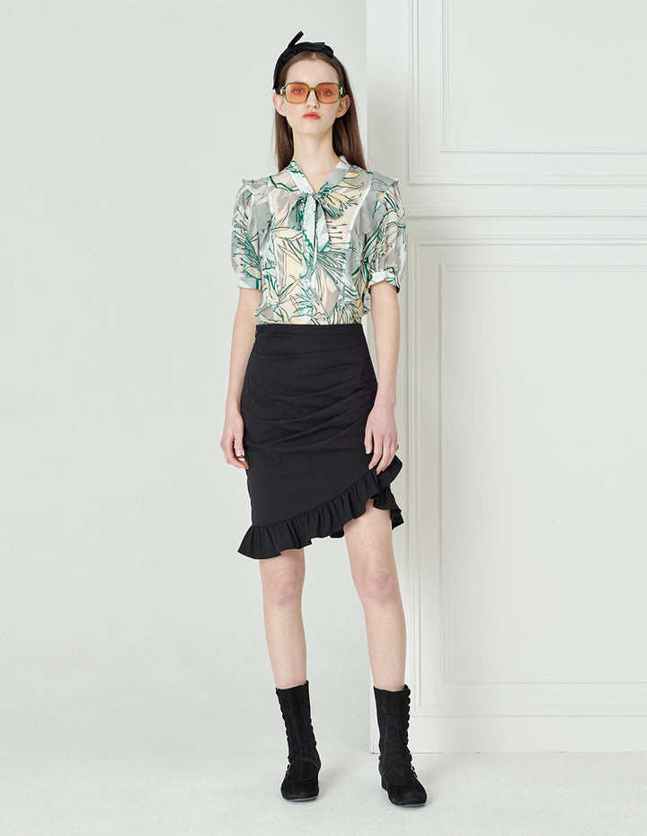 BORA AKSU Silk Bow Tie-Up Printed Shirt