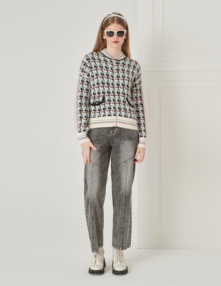 BORA AKSU Retro Texture Houndstooth Jacquard Texture Knitted Cardigan