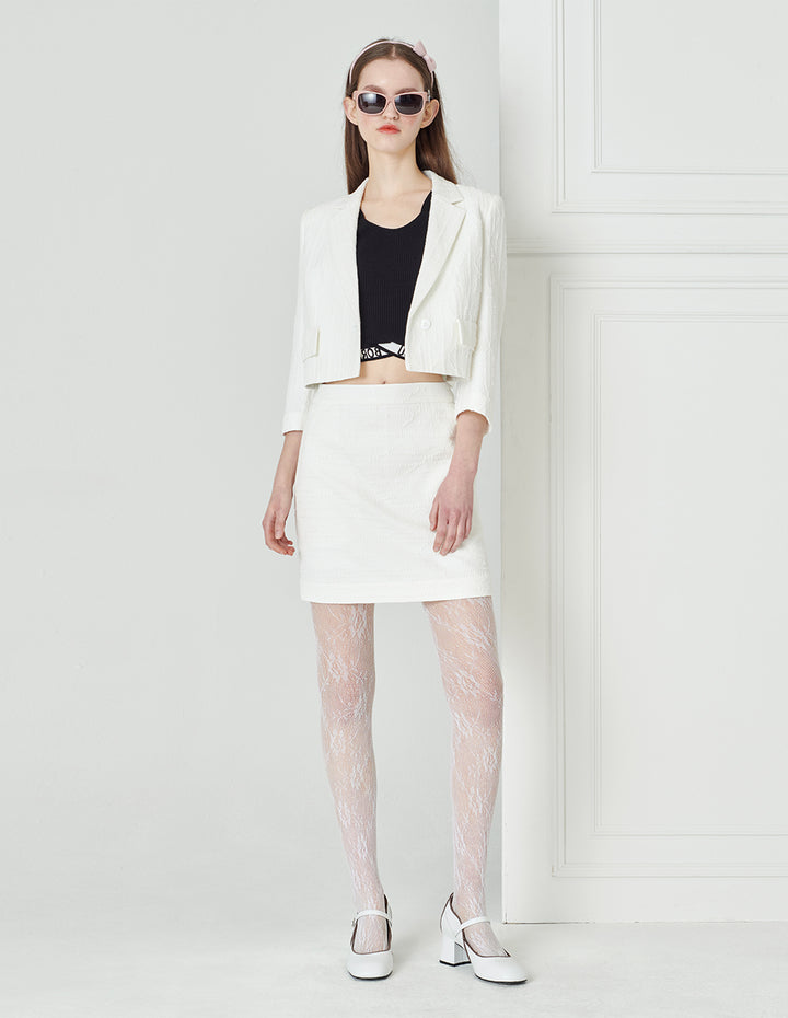 BORA AKSU Knitted Texture Short-Sleeved Blazer